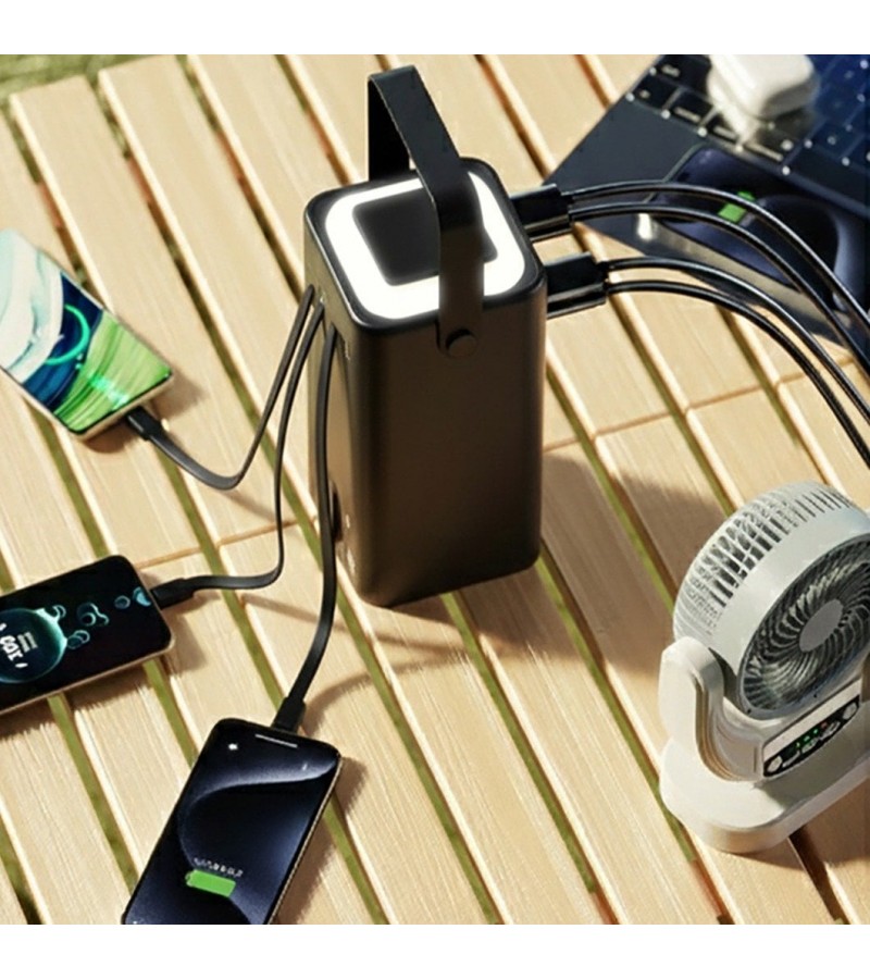 50.000 mAh Çok Fonksiyonlu Powerbank – 22.5W Hızlı Şarj, LCD Ekran, Dahili Kablolar, Güçlü LED Fener, Taşıma Kolu, Outdoor Kullanıma Uygun