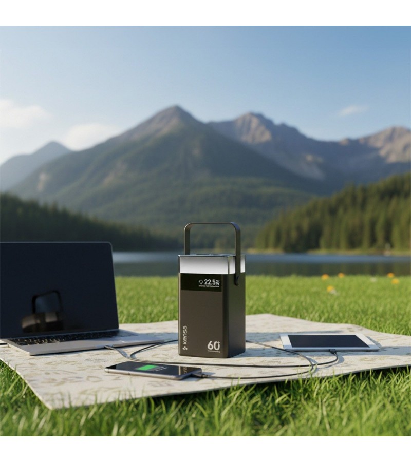 60.000 mAh Süper Kapasiteli LED Işıklı Powerbank – PD 30W / SCP 22.5W Hızlı Şarj, 3 Dahili Kablo, Dijital Ekran