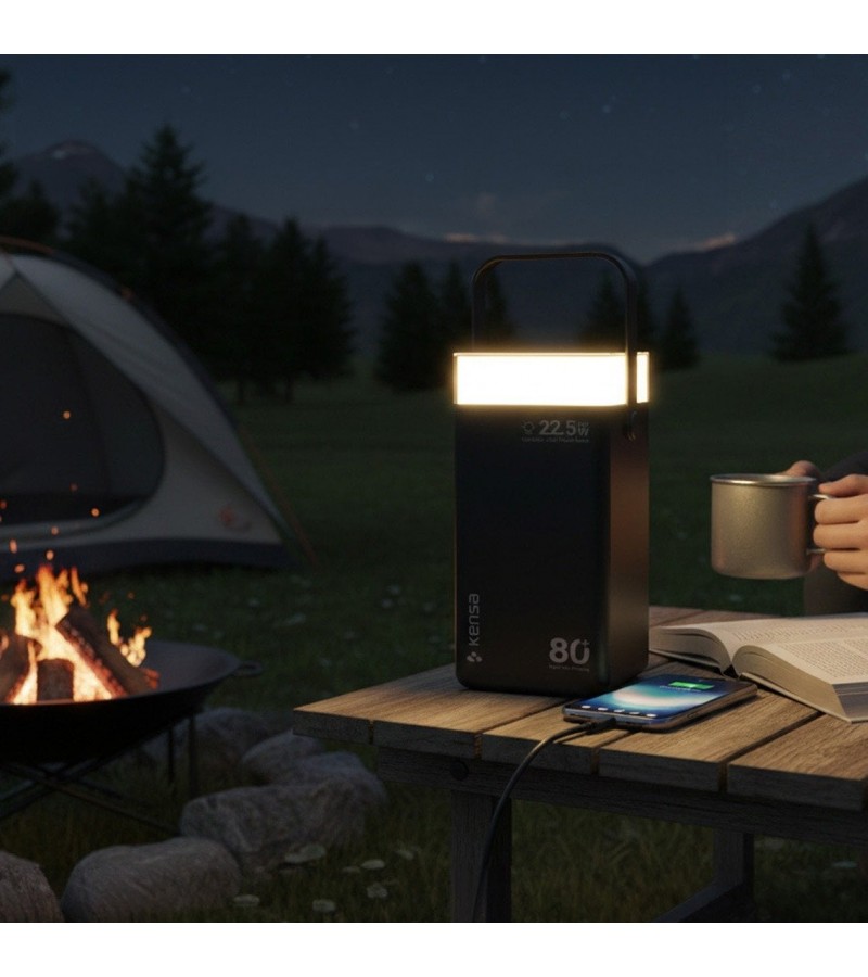 80.000 mAh Süper Kapasiteli LED Işıklı Powerbank – PD 30W / SCP 22.5W Hızlı Şarj, 3 Dahili Kablo, Dijital Ekran