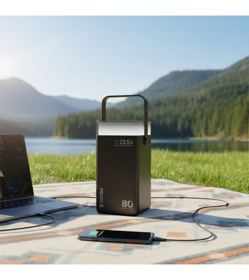 80.000 mAh Süper Kapasiteli LED Işıklı Powerbank – PD 30W / SCP 22.5W Hızlı Şarj, 3 Dahili Kablo, Dijital Ekran