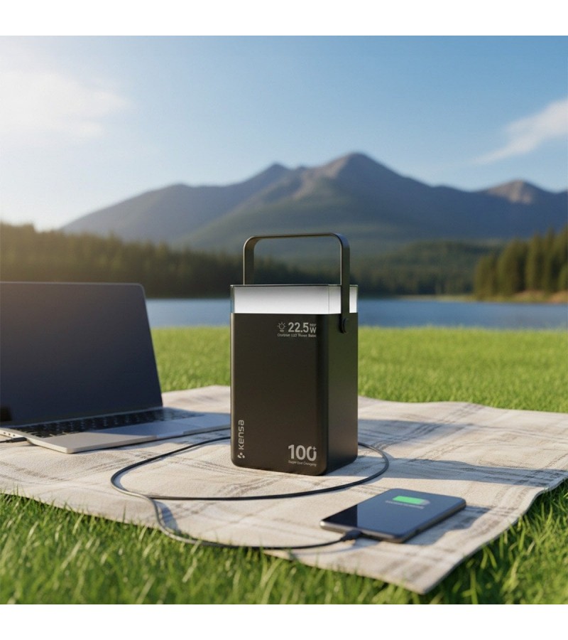 100.000 mAh Süper Kapasiteli LED Işıklı Powerbank – PD 30W / SCP 22.5W Hızlı Şarj, 3 Dahili Kablo, Dijital Ekran