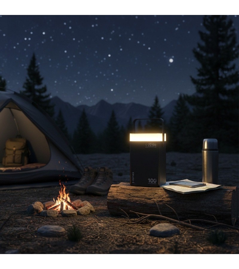 100.000 mAh Süper Kapasiteli LED Işıklı Powerbank – PD 30W / SCP 22.5W Hızlı Şarj, 3 Dahili Kablo, Dijital Ekran