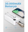 30.000 mAh Hızlı Şarj Powerbank - 22.5W SCP, 20W PD + QC, Dahili USB-C & Lightning Kablolar, USB-C & USB-A Portlu Hızlı Şarj
