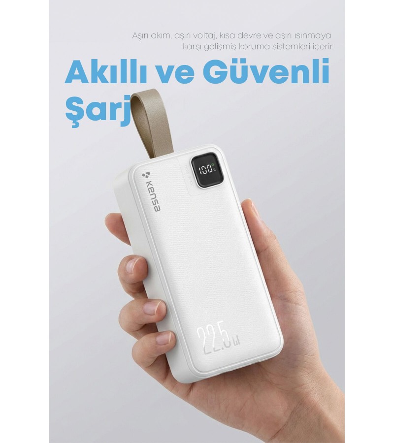 30.000 mAh Hızlı Şarj Powerbank - 22.5W SCP, 20W PD + QC, Dahili USB-C & Lightning Kablolar, USB-C & USB-A Portlu Hızlı Şarj