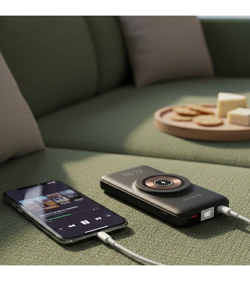 10.000 mAh Powerbank – Kablosuz Şarjlı, Dahili Kablolu, 22.5W SCP + 20W PD Hızlı Şarj, USB-A/Lightning/Type-C Portlu, Stand Özellikli