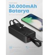 30.000 mAh Hızlı Şarj Powerbank - 22.5W SCP, 20W PD + QC, Dahili USB-C & Lightning Kablolar, USB-C & USB-A Portlu Hızlı Şarj