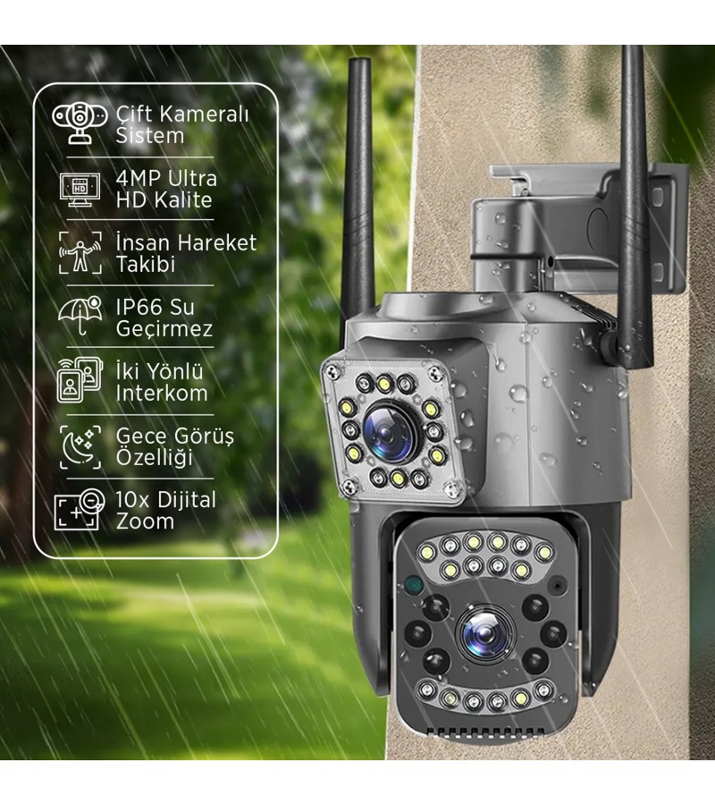 4MP 4G Wi-Fi Dış Mekan Güvenlik Kamerası – Çift Kameralı Akıllı Güvenlik Sistemi