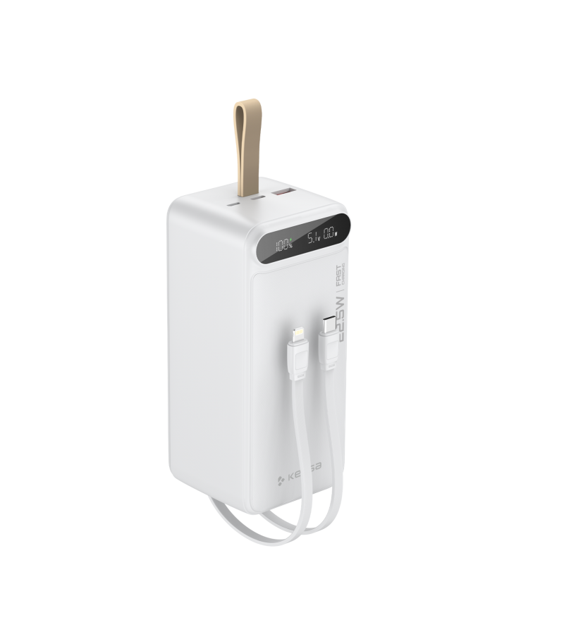 50.000 mAh Hızlı Şarj Powerbank - 22.5W SCP, 20W PD + QC, Dahili USB-C & Lightning Kablolar, USB-C & USB-A Portlu Hızlı Şarj