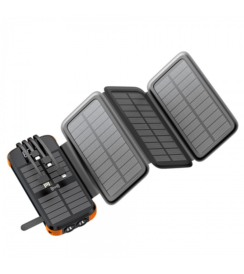 4 Panelli Güneş Enerjili 20000mAh Powerbank – Dahili 4 Kablo, LED El Feneri ve SOS Işığı, 20W Hızlı Şarj Destekli, Suya ve Darbelere Dayanıklı