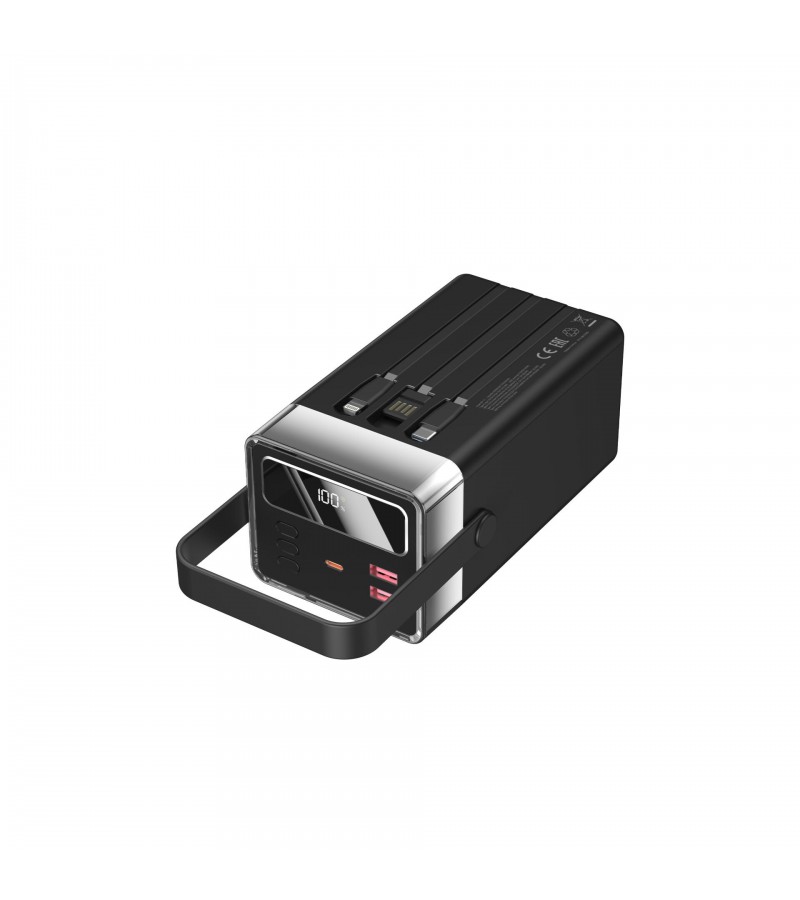 60.000 mAh Süper Kapasiteli LED Işıklı Powerbank – PD 30W / SCP 22.5W Hızlı Şarj, 3 Dahili Kablo, Dijital Ekran