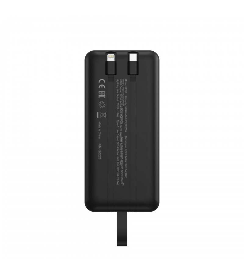 50.000 mAh Hızlı Şarj Powerbank - 22.5W SCP, 20W PD + QC, Dahili USB-C & Lightning Kablolar, USB-C & USB-A Portlu Hızlı Şarj