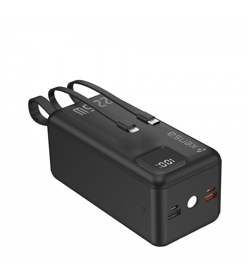 50.000 mAh Hızlı Şarj Powerbank - 22.5W SCP, 20W PD + QC, Dahili USB-C & Lightning Kablolar, USB-C & USB-A Portlu Hızlı Şarj