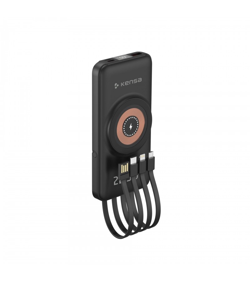 10.000 mAh Powerbank – Kablosuz Şarjlı, Dahili Kablolu, 22.5W SCP + 20W PD Hızlı Şarj, USB-A/Lightning/Type-C Portlu, Stand Özellikli