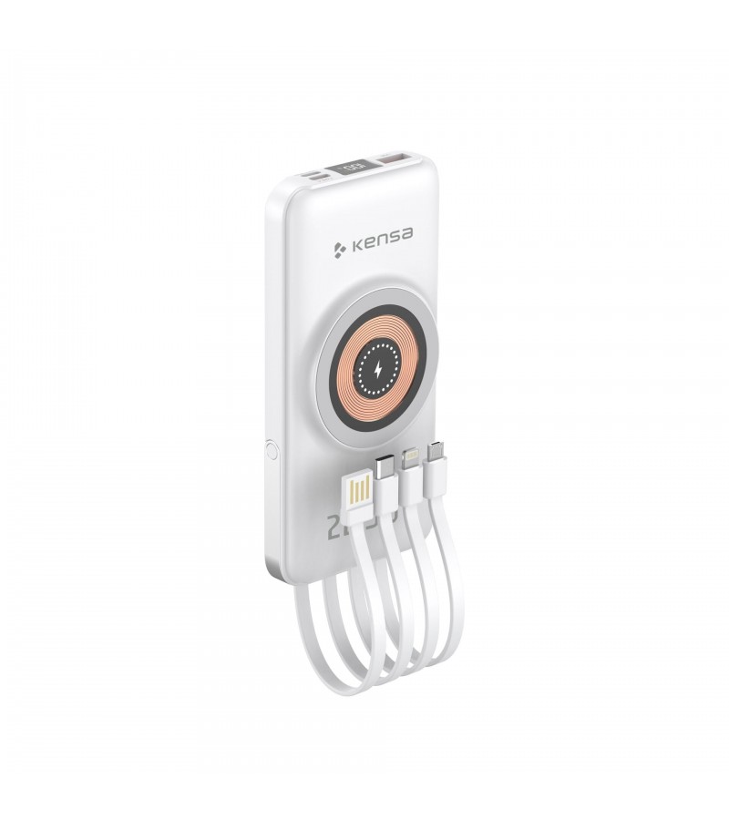 10.000 mAh Powerbank – Kablosuz Şarjlı, Dahili Kablolu, 22.5W SCP + 20W PD Hızlı Şarj, USB-A/Lightning/Type-C Portlu, Stand Özellikli