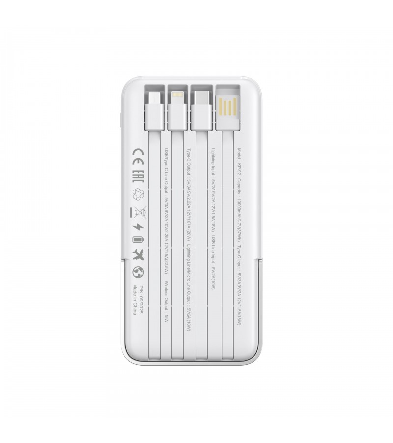 10.000 mAh Powerbank – Kablosuz Şarjlı, Dahili Kablolu, 22.5W SCP + 20W PD Hızlı Şarj, USB-A/Lightning/Type-C Portlu, Stand Özellikli