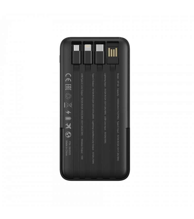 10.000 mAh Powerbank – Kablosuz Şarjlı, Dahili Kablolu, 22.5W SCP + 20W PD Hızlı Şarj, USB-A/Lightning/Type-C Portlu, Stand Özellikli