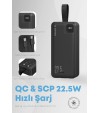 30.000 mAh Hızlı Şarj Powerbank - 22.5W SCP, 20W PD + QC, Dahili USB-C & Lightning Kablolar, USB-C & USB-A Portlu Hızlı Şarj