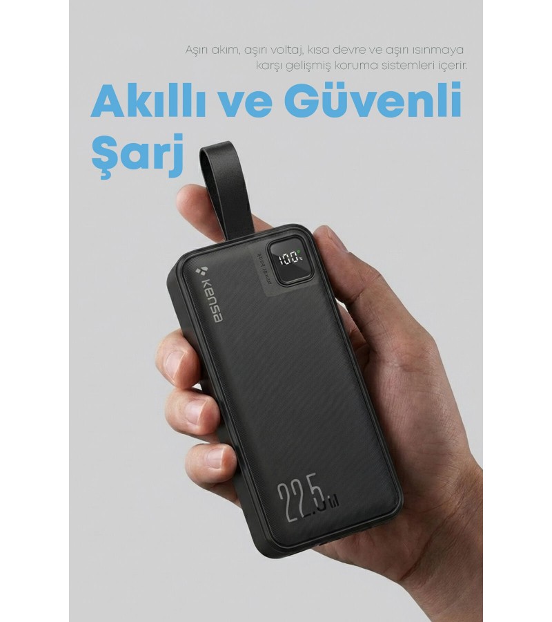 30.000 mAh Hızlı Şarj Powerbank - 22.5W SCP, 20W PD + QC, Dahili USB-C & Lightning Kablolar, USB-C & USB-A Portlu Hızlı Şarj