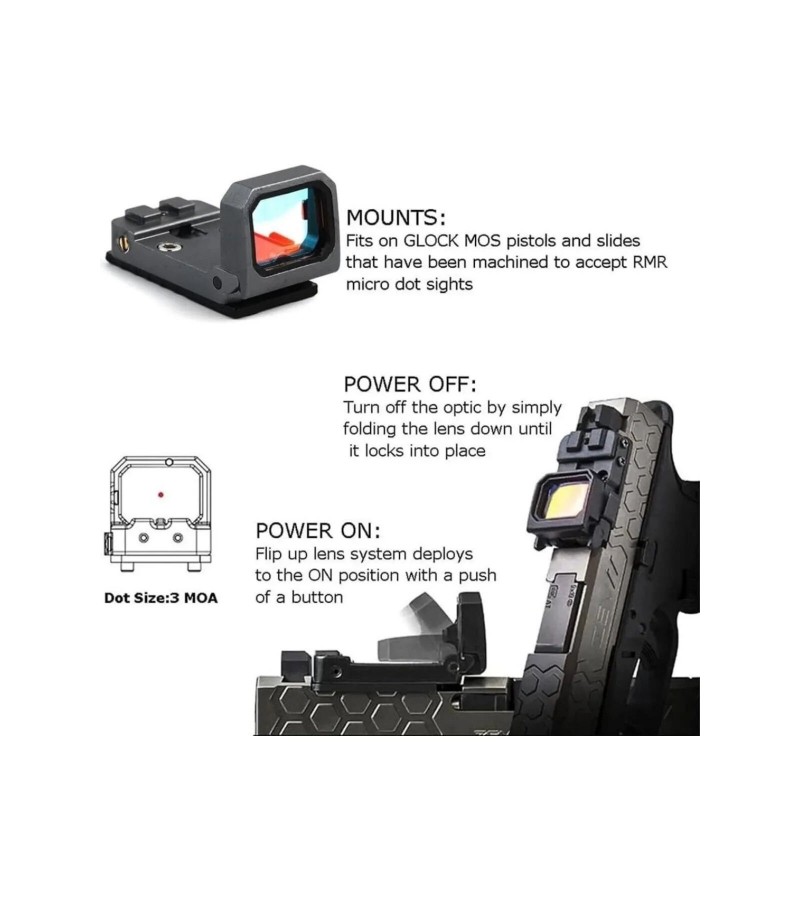 Vism Flipdot Reflex M2 Red Dot Sight - Katlanabilir Optik, Tabanca için 22mm Reflex Nişangâh
