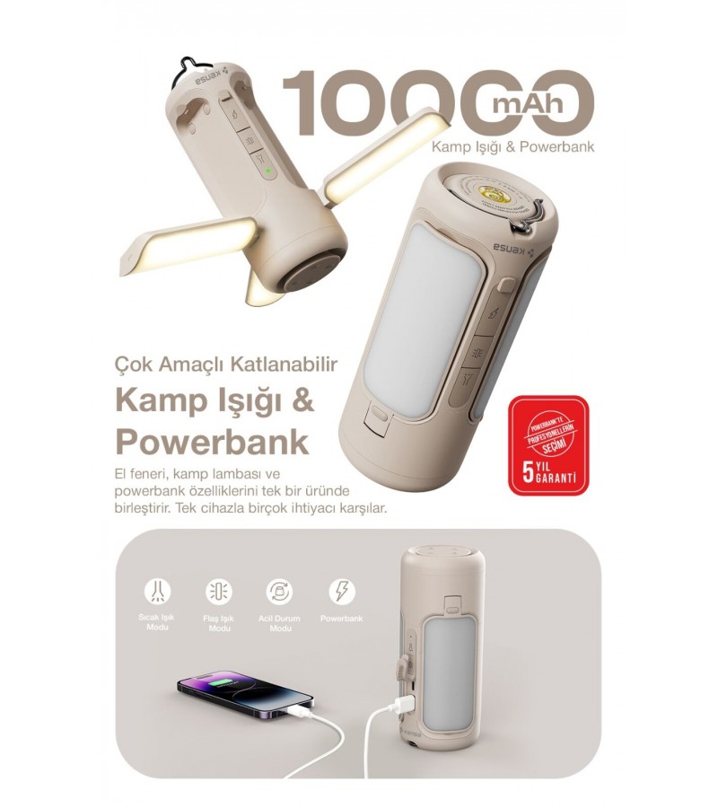 10.000 mAh Çok Fonksiyonlu LED Kamp Lambası – Powerbank Özellikli Taşınabilir Fener, Çoklu Aydınlatma Modu, Acil Durum Işığı